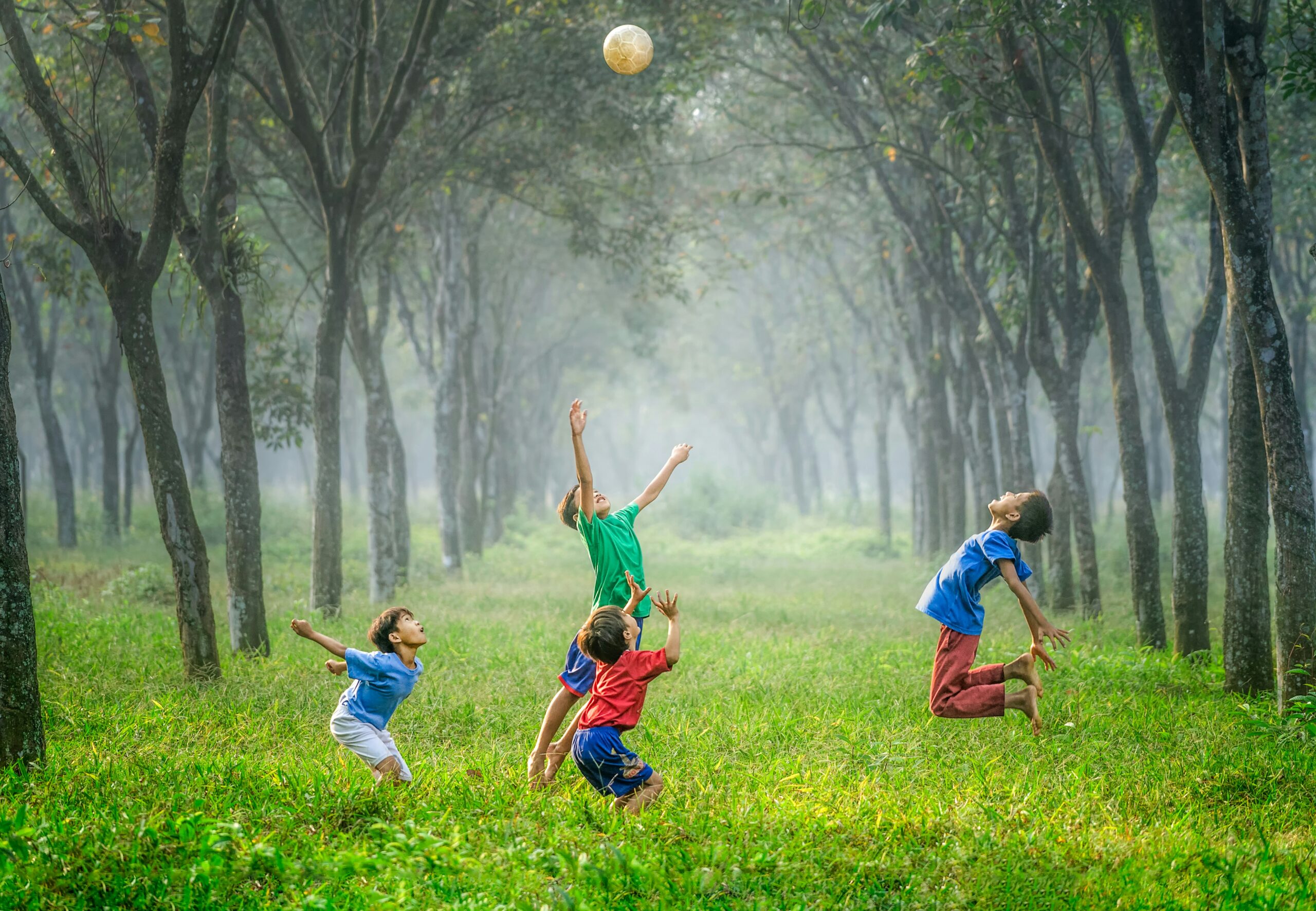 Happy children playing and exploring together during family vacation abroad